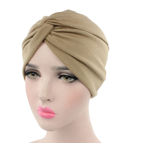 Decou Solid Color Clean Plain Twist Pleasted Hair Turban Cap (Tan),One Size...