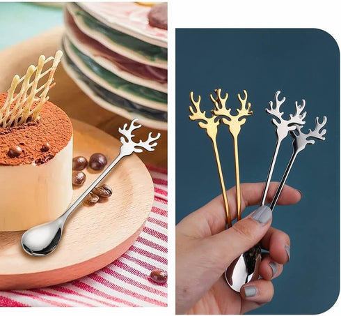 10 Pieces Stainless Steel Mini Coffee Espresso Spoon, Elk shaped spoon Flatware Dessert Teaspoons Small Soup Spoons, 5.5 inch Specialty Demitasse ...