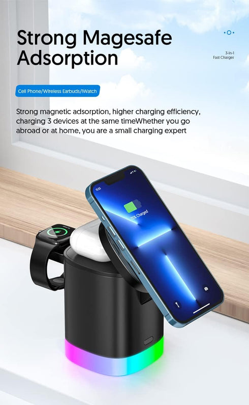 Magnetic Wireless Charging Station for Apple Series,3 in 1 Faster Mag-Safe Wireless Charger Stand for iPhone 14/13/12 Series/iPhone11/Samsung, App...
