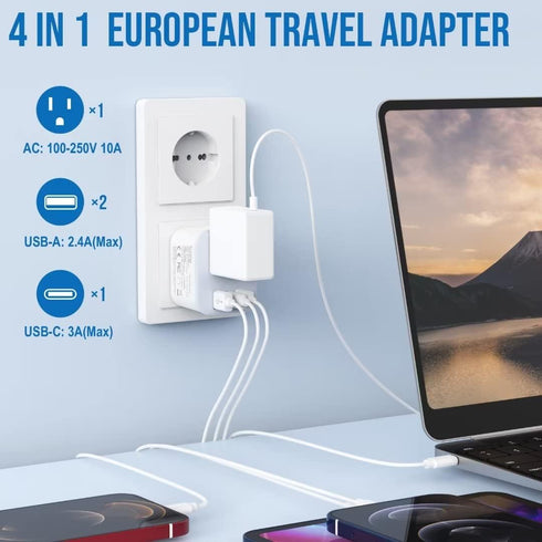 2 Pack European Travel Plug Adapter, LANUEE Italy Power Adapter with USB C Port, 2 in 1 Type C/L Foldable EU Outlet Adapter,Travel Accessories to ...