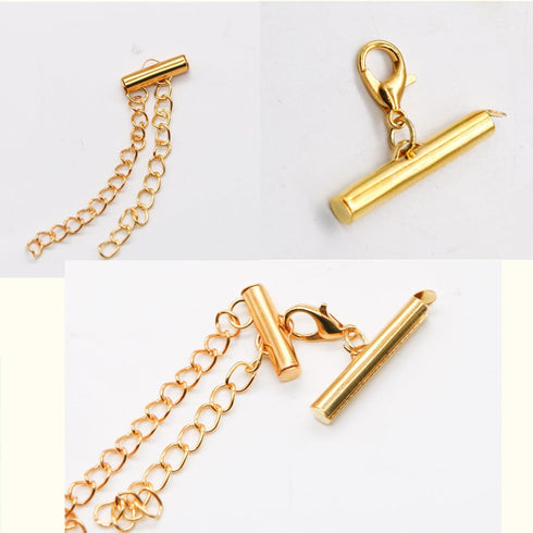 JOJOPLAY All Size Slider Clasp for Beading Slide Tube Cord Ends with Open Jump Rings Lobster Clasp Chain Extender Jewelry Finding Kit Bead Loom En...