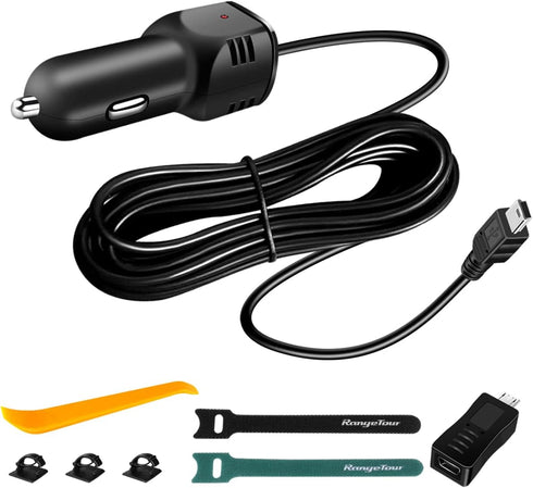 Dash Camera Car Charger, Mini USB and Micro USB Interfaces, Driving Recorders Power Cord Universal Car Adapter Power Cord 3.5m/11.5ft 12V/24V to D...