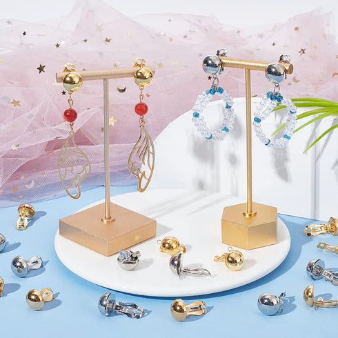 PH PandaHall 40pcs Clip-on Earring Converter, Brass Earrings Converters with Easy Open Loop Earring Findings for Non-Pierced Ears DIY Earrings Jew...