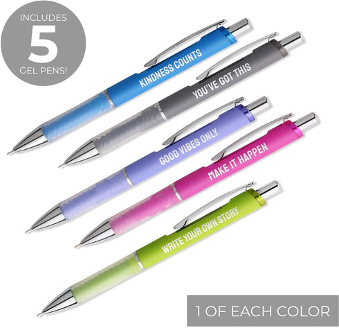 Canopy Street Multi Color Motivational Gel Pen Set / 5 Black Ink Gel Glide Pens/Encouraging Colorful Office Supplies/Teacher Thank You Appreciatio...