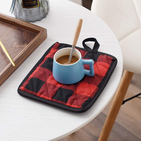 4/6 Pack Buffalo Check Plaid Pot Holders with Pocket,Kitchen Hot Pad Oven Mitts for Cooking and Baking Square 7.9" X 9.1" (Red, 6 Pack)...