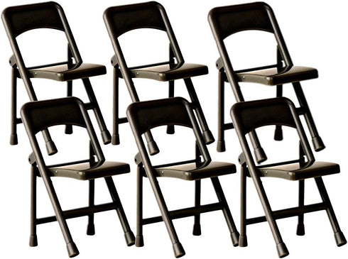 Set of 6 Black Plastic Toy Folding Chairs for WWE & AEW Wrestling Action Figures...