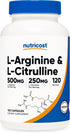 Nutricost L-Arginine L-Citrulline Complex 750mg, 120 Capsules - Non-GMO...