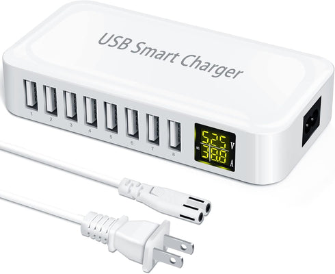 USB Charging Station, Ziwodiv 8-Port 60W/12A USB Charger Station, Multi Ports USB-A Charging Hub with LED Display, Compact Desktop Charger for Mul...