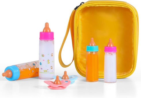 Magic Disappearing Milk and Juice Bottles with Pacifiers for Baby Doll Accessories,6 Pieces Pretend Play Feeding Toy Set, 4 Bottles and 2 Pacifier...