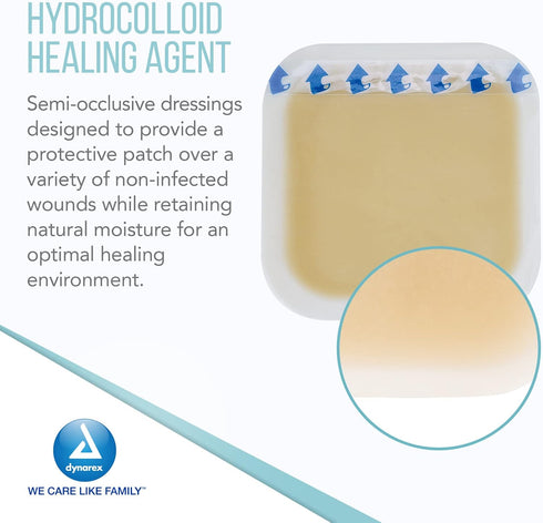 Dynarex DynaDerm Hydrocolloid Dressings, Sterile Moist Bandages Used for All Kinds of Wounds, 6" x 6", Thin & Latex-Free, Peel-Down Patches - 1 Bo...
