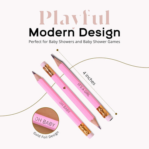 Markt Mini Pink Pencils with Erasers, Baby Shower Games Prizes for girl, Small Baby Shower Pencils, Baby Shower Favors, Presharpened Bulk Pencils ...
