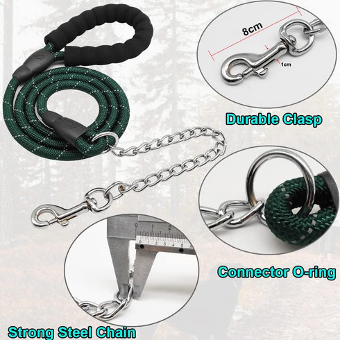 BTINESFUL 6FT Chewproof Dog Leash, Strong Nylon Rope with Anti-Chewing Chain and Padded Handle for Medium Large Dogs Outdoor Training Walking Hiki...