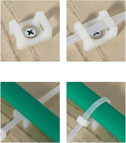60 Set White Cable Zip Tie Mounts Kit,Wire Cable Clips Organizer Holders Clamps?Cable Zip Tie Saddle Type Mounts Base with 8" Cable Ties and Tappi...