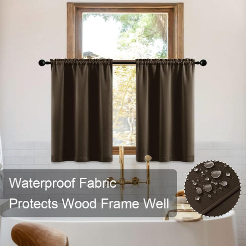 XTMYI Dark Brown Cafe Curtains for Kitchen Set of 2 Pack Insulated Waterproof Short Curtains for Bathroom Small Window,30 Inch Length,Espresso...