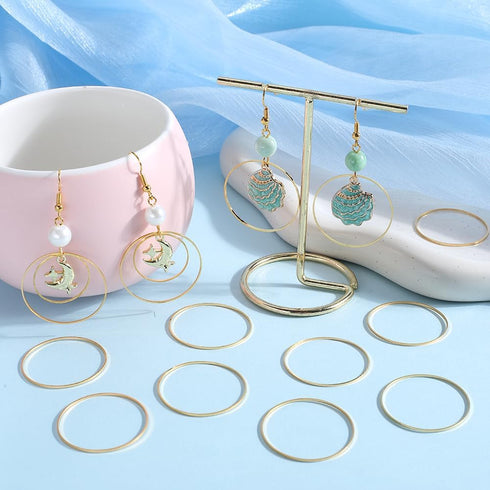 120pcs 30mm Hoop Earrings Findings Small Round Earring Finding Golden Brass Open Bezel Back Frames Circle Beading Bulk for Jewelry Making Women Cr...
