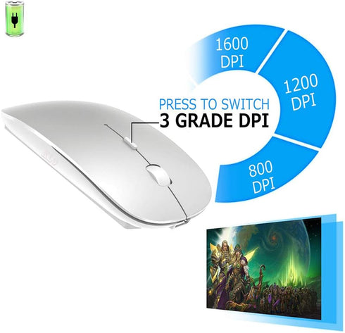 KLO Rechargeable Bluetooth Mouse for MacBook/MacBook air/Pro/iPad, Wireless Mouse for Laptop/Notebook/pc/iPad/Chromebook (BT/B Silver)...