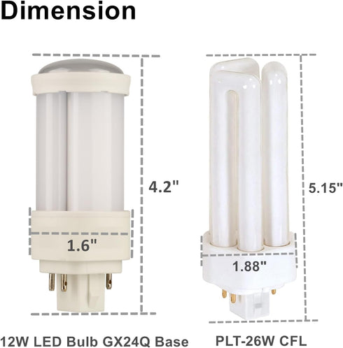 12W GX24Q-3 LED Bulb, Replacement for PLT-26W 4 Pin GX24q-3 and PLC-26W G24Q-3 Compact Fluorescent Light Bulb, GX24Q G24Q LED Bulb, Cool White 600...
