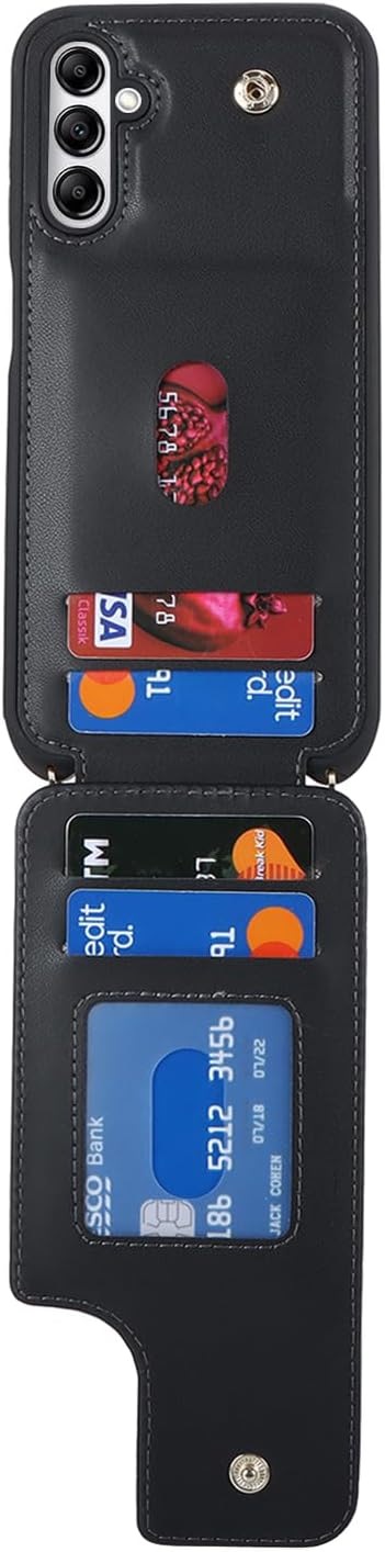 for Samsung Galaxy A13 5G Case with Card Holder and Strap for Women,Crossbody Lanyard,Ring Stand,Snap Clasp,Phone Wallet Cases 6.5 inch(Black)......