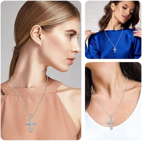 925 Sterling Silver Cross Pendant for Men & Women - Cubic Zirconia Cross Pendants Silver Cross Jewelry - Catholic Faith Religious Christian Birthd...