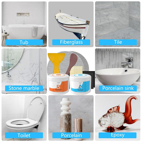 Tub Repair Kit White & Porcelain Repair Kit 3.7 OZ - Bathtub Repair Kit for Cracked Bathtub, Fiberglass Repair Kit with Super Adhesion, Works on C...