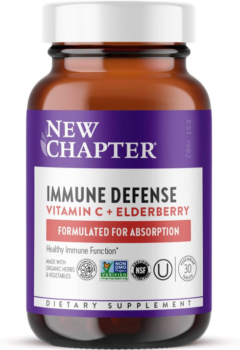New Chapter® Vitamin C Immune Defense Supplement + Elderberry – Excellent Source of Vitamin C, One Daily Tablet for Healthy Immune Support, Made w...