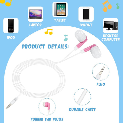 Kigeli 20 Pack Kids Bulk Earbud Headphones for Classroom Student Wired Headphones in-Ear Earbud 3.5 mm Disposable Earphones Set for Kids Adults Cl...