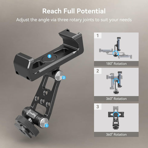 SMALLRIG Universal Phone Tripod Mount, Metal Cell Phone Mount with Cold Shoe Mount and M4 screws for DJI Stabilizers, Free Adjustment Phone Mount ...