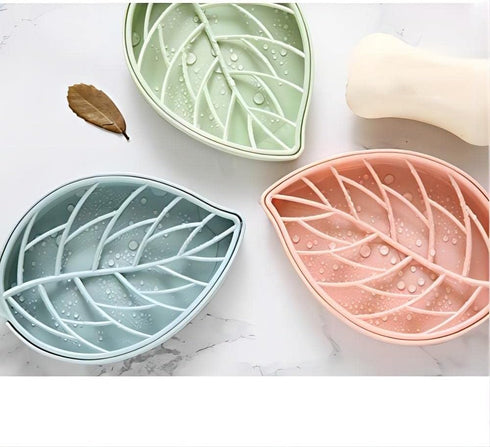 3 Color Soap Dish,Leaf-Shaped Shower Soap Holder with Draining Tray,Fashionable Soap Dish for Shower Kitchen,3 Pack...