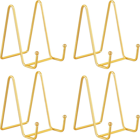 4 Pack Plate Stands for Display, 4 Inch Gold Plate Stands for Display, Metal Square Wire Easel Stand, Plate Holder Display Stands, Picture Frame S...