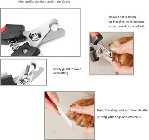 Pet Nail Clippers and Trimmers Set Safety Guard to Avoid Over Cutting Razor Sharp Blades Grooming Tool for All Small Large Dog Cat Red...