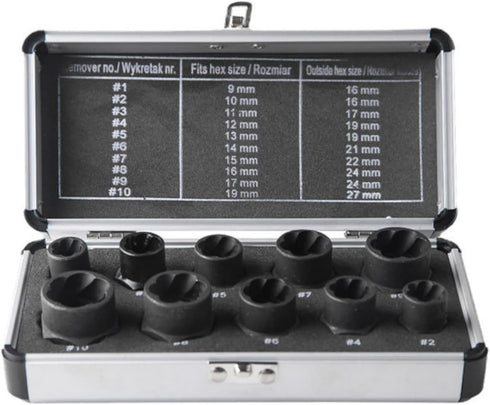 10 Pcs Impact Bolt & Nut Remover Set, Bolt Screw Extractor Set, Nut Remover Tool with Aluminium Storage Case for Removing Damaged Frozen Rusted Ro...