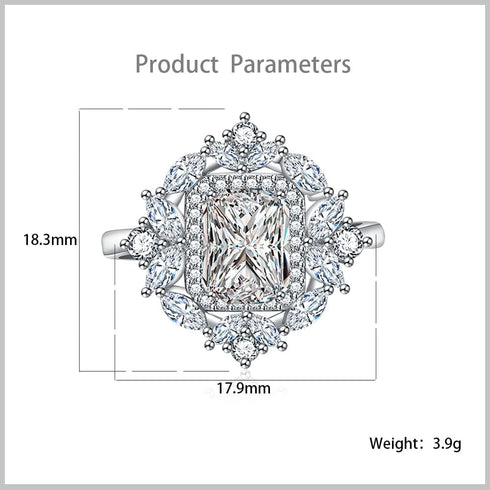 Princess Cut CZ Wedding Engagement Ring for Women Girls Big Crystal Cluster Adjustable Finger Band Rings Comfort Fit Fashion Art Deco Birthday Wed...