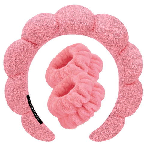 Spa Headbands for Washing Face Wristband Set Sponge Makeup Skincare Headband Wrist Towels Bubble Soft Terry Towel Cloth Hairband for Women Puffy H...