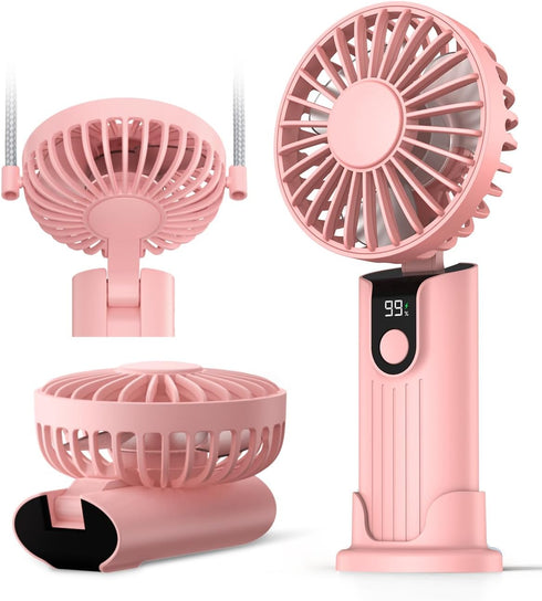 Portable Handheld Fan, 5000mAh USB Rechargeable Foldable Fan 3 in 1 Personal Travel Fan with Digital Display,90° Foldable Desk Fan with Base, Mini...