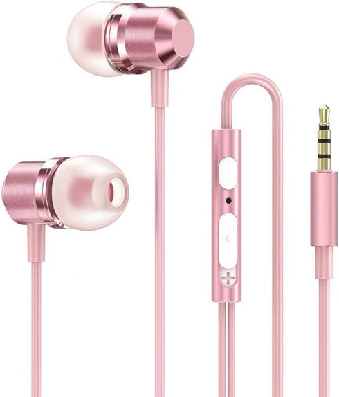 Rose Gold Earbuds, Girls Pink Earphones Wired with mic, Volume Control in Ear Headphones 3.5mm for Smartphones Mp3 Tablet Laptop...