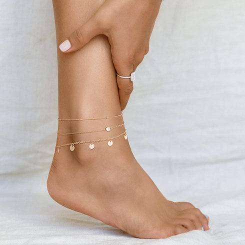 Anklet Bracelets for Women 14K Gold Jewelry Set Waterproof Layered Tennis Satellite Link Chain Anklets Set Gold Anklets Adjustable Size 3pc...