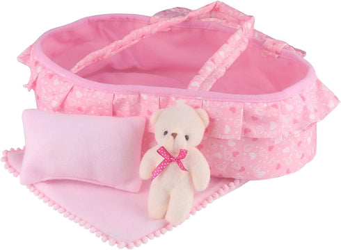 Baby Doll Cradle Bassinet Portable Doll Carrier Carry Bag,Soft Pillow Quilt Plush Bear Included,for 8-9-10-11-12 Inch and Smaller Dolls Alive Baby...