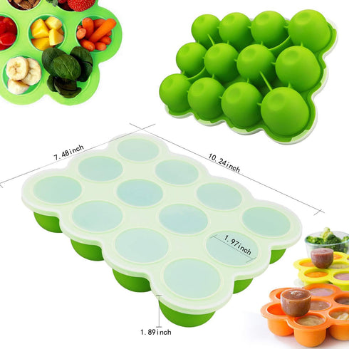 Samuelworld Baby Food Storage Container, 12 Portions x 2.5oz - BPA Free Silicone Freezer Tray with Clip-On Lid for Milk Storage, Homemade Baby Foo...