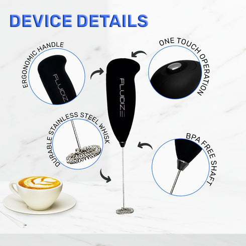 FLUIDIZE Handheld Milk Frother - Elevate Your Coffee Game! Perfect Froth for Lattes, Cappuccinos, and More - Cordless and Stylish Design - Dishwas...