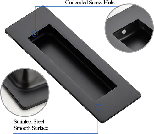 Ravinte 4 Pack Black Sliding Closet Door Handles Black Flush Pulls 5.9in Length Recessed Finger Pulls for Sliding Barn Door Sqaure Cabinet Pulls S...