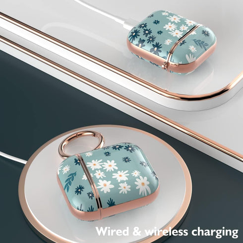 TATOFY Case Cover for AirPods 1&2, Stylish AirPods Case for Women Girls, Flower Patterns Protective Hard Case with Clip (Cyan)...