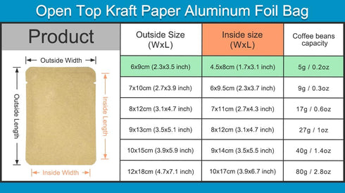 FERENLI 100 Pieces Kraft Paper Open Top Vacuum Sealable Bags Mylar Foil Heat Seal Pouches for Sample Food Storage Packaging with Tear Notches 2.3x...