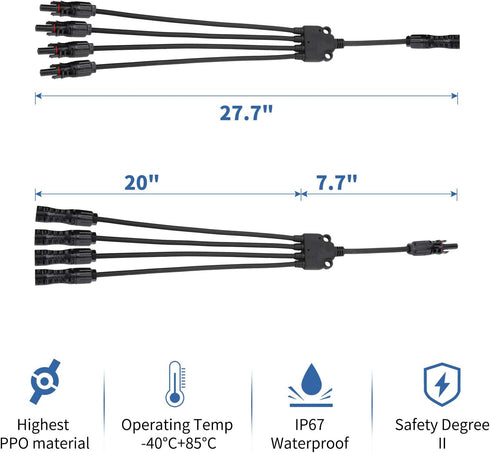Ansxiy Solar Y Branch Connectors 1 to 4, Solar Panel Parallel Connectors Solar Panel Adapter Cable Tool Kit (M/FFFF and F/MMMM)...