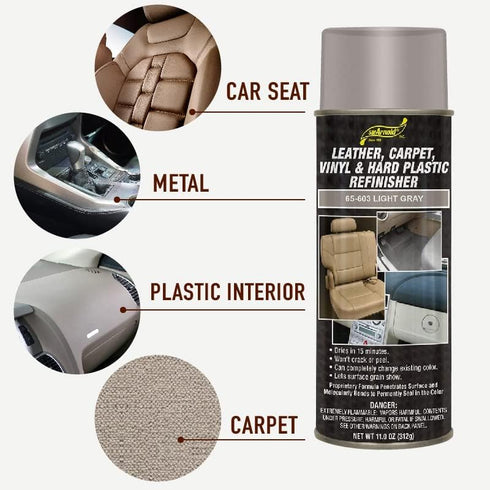 SM Arnold Refinishing Spray Paint - LIGHT GRAY 11 Oz. - For Leather, Carpet, Vinyl, Metal, Plastic, Polycarbonate, Polypropylene, Acrylic, Lexan, ...