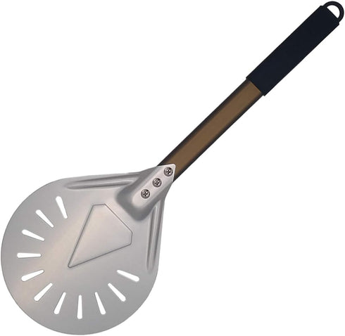 Perforated Pizza Peel Round 8 Inch Samll Aluminum Pizza Turning Peel Paddle with Metal Handle for Pizza Making Oven Accessories...