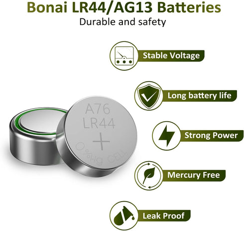 BONAI LR44 AG13 Batteries 1.5v Button Cell Battery 50 Count, A76 357/303 L1154f SR44 Battery High Capacity Packaging Upgrade…...