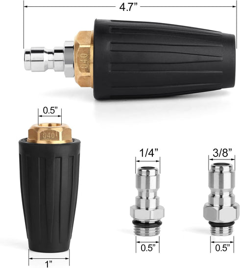 Pressure Washer Tips Turbo Nozzle, 4000PSI Max.5000PSI 360° Rotating Spray Pressure Washer Turbo Tips with 1/4” 3/8” Quick Connect for Garden Car ...