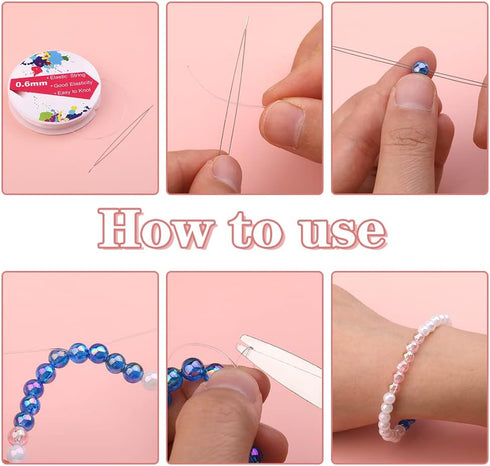 0.6mm/4 Rolls Elastic Stretch Thread for Bracelets, Transparent Beading String with 2 Sizes Big Eye Bead Needles and Needle Bottle, Clear Stretch ...
