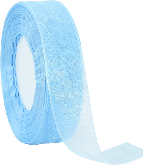 TONIFUL 1 Inch-50yds Light Blue Sheer Chiffon Ribbons, Organza Ribbon for Wedding,Christmas,Valentine's Décor,Gift Wrapping, Bows Making, Floral B...