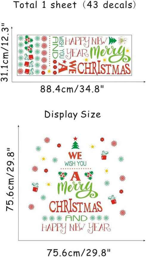 TOARTi Merry Christmas Quotes Wall Decals Happy New Year Quotes Stickers Christmas Tree Snowflake Stickers for Wall Christmas Party Supplies Chris...